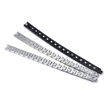 Rockyu ブレスレット メンズ ステンレス ゲルマニウム 磁気 ブラック＆シルバー ニューヨークスタイル