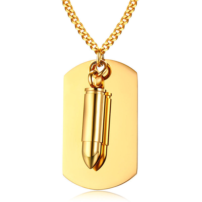 Rockyu メンズネックレス チタン製 ペンダント 弾丸モチーフ プレート アジアンエスニック スタイル