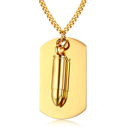 Rockyu メンズネックレス チタン製 ペンダント 弾丸モチーフ プレート アジアンエスニック スタイル