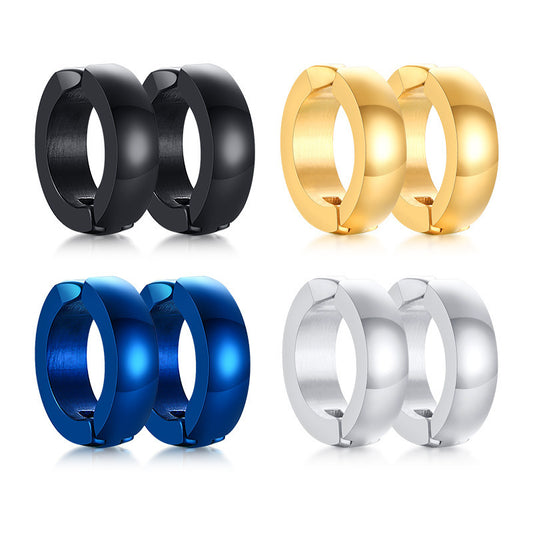 Rockyu メンズレディース兼用 フープピアス ステンレス製 シンプルデザイン 金属アレルギー対応 ブラック ゴールド シルバー