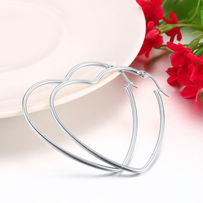 Rockyu オープンハート フープピアス 大ぶり レディース アレルギー対応 18Kコーティング シンプル おしゃれ