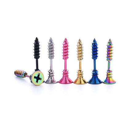 Rockyu ネジ型ピアス メンズ – 両耳用 チタン製 アメリカンスタイル 金属アレルギー対応