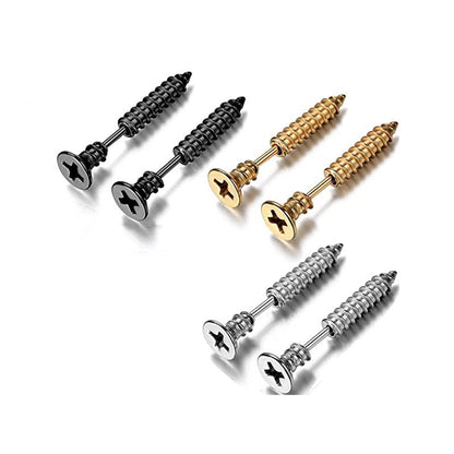 Rockyu ネジ型ピアス メンズ – 両耳用 チタン製 アメリカンスタイル 金属アレルギー対応