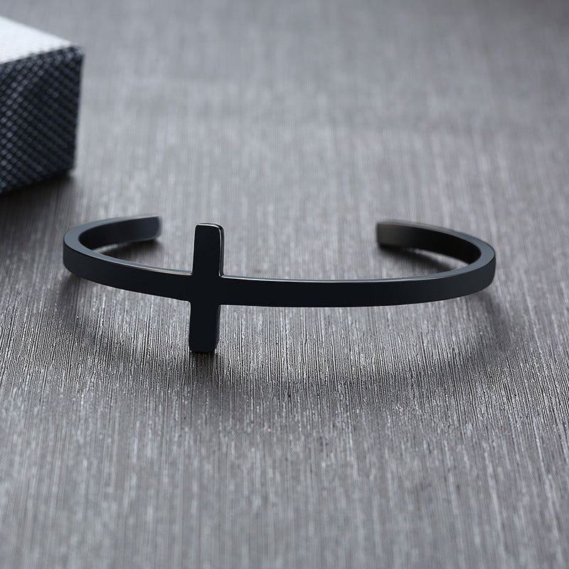 Rockyu バングル メンズ レディース クロスデザイン ステンレス ブレスレット ゴールド シルバー ブラック 金属アレルギー対応