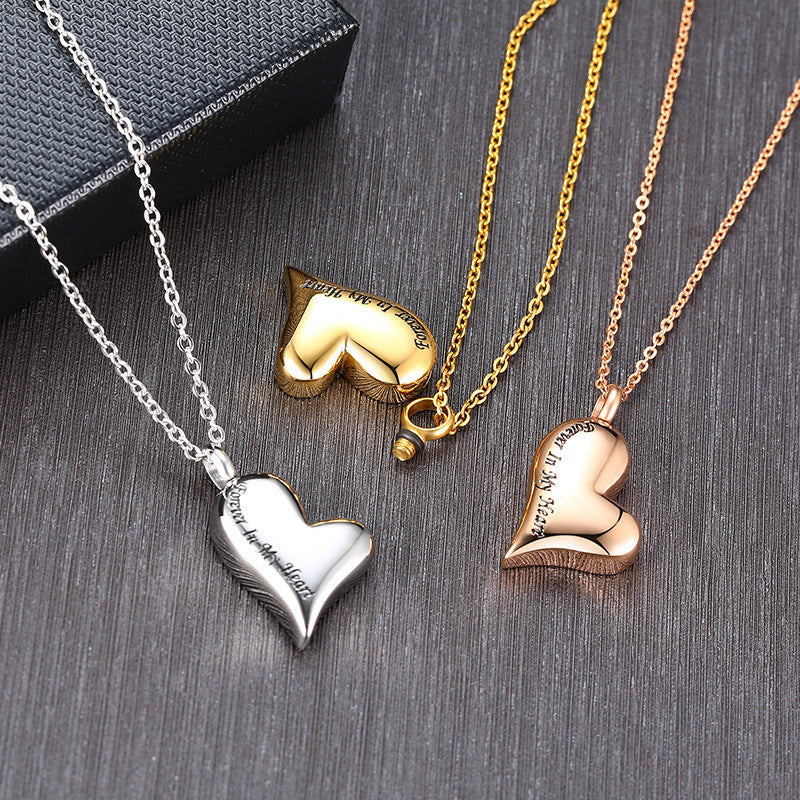 Rockyu ハート型メモリアルネックレス ステンレス製 刻印入り 遺骨ペンダント 50cmチェーン