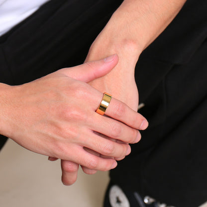 Rockyu 指輪 メンズ レディース タングステン 平打ち ゴールド シルバー 鏡面仕上げ 幅8mm