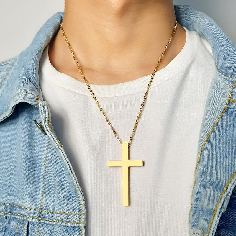 Rockyu ネックレス メンズ ゴールド チタン製 クロス 十字架ペンダント 金属アレルギー対応
