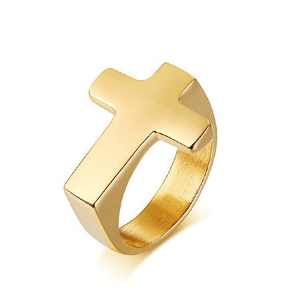 Rockyu メンズリング クロスモチーフ ブラックステンレス 十字架デザイン指輪