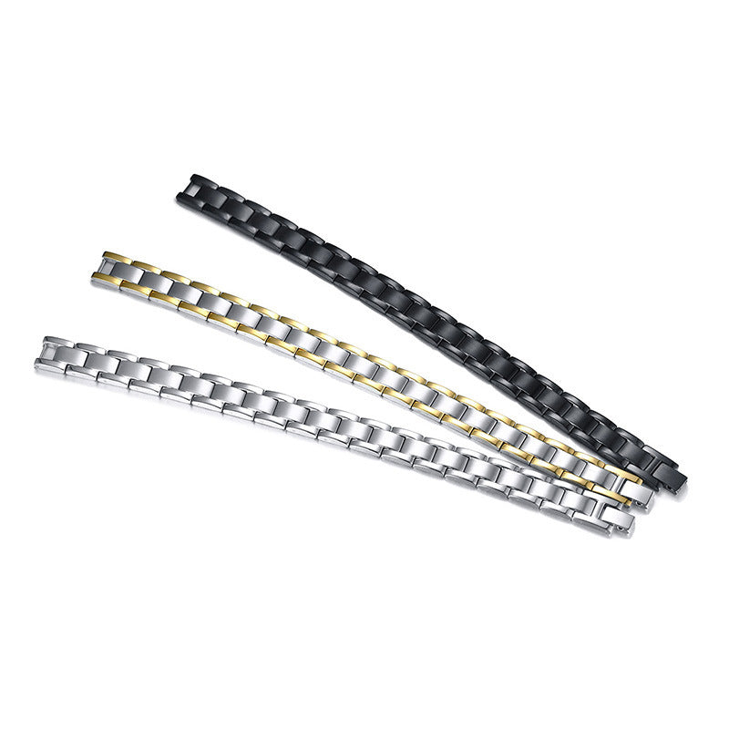 Rockyu ブレスレット メンズ ステンレス ゲルマニウム 磁気 ブラック＆シルバー ニューヨークスタイル