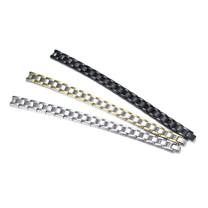 Rockyu ブレスレット メンズ ステンレス ゲルマニウム 磁気 ブラック＆シルバー ニューヨークスタイル