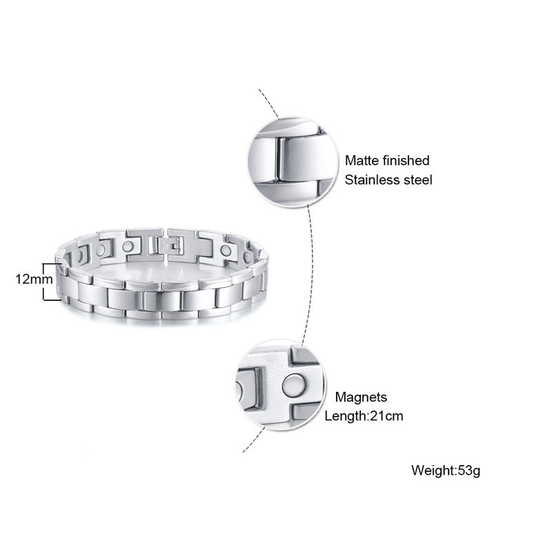 Rockyu ブレスレット メンズ ステンレス ゲルマニウム 磁気 ブラック＆シルバー ニューヨークスタイル