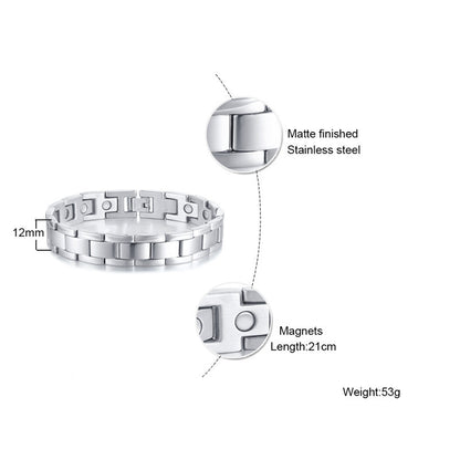 Rockyu ブレスレット メンズ ステンレス ゲルマニウム 磁気 ブラック＆シルバー ニューヨークスタイル