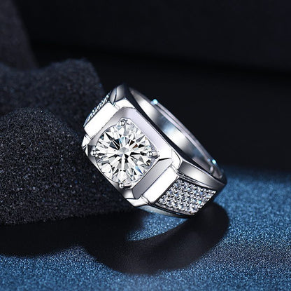 Rockyu メンズリング 大粒ジルコニア シルバー調 フリーサイズ 光沢仕上げ