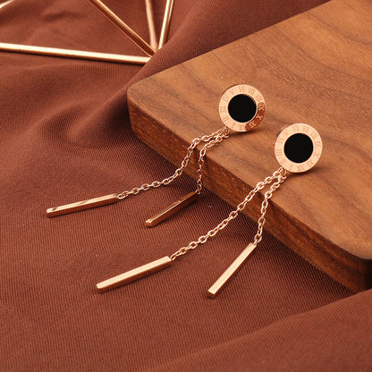 Rockyu ピアス レディース ピンクゴールド ロングチェーン スティック 揺れる 軽量デザイン