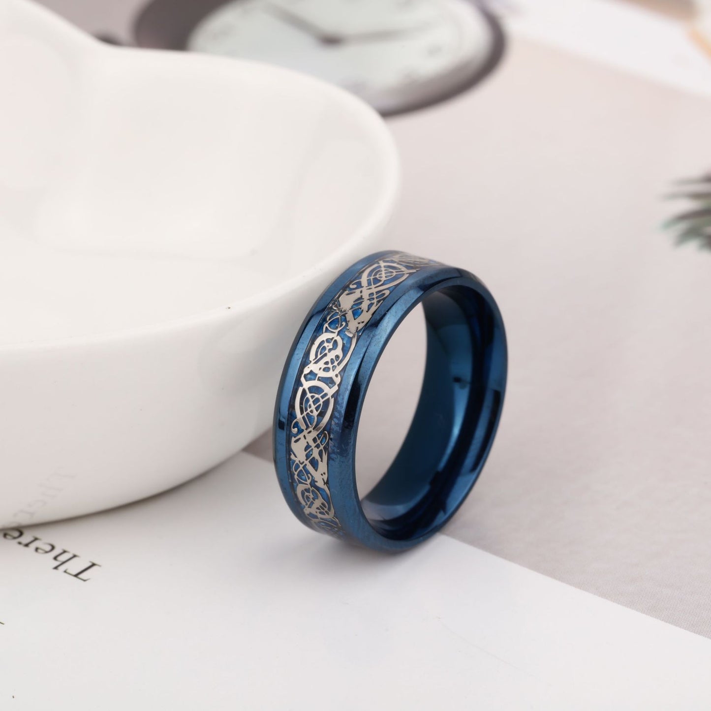 Rockyu 指輪 メンズ ステンレス リング ケルト模様 インレイデザイン 幅広 7.8mm ニーベルングの指輪風