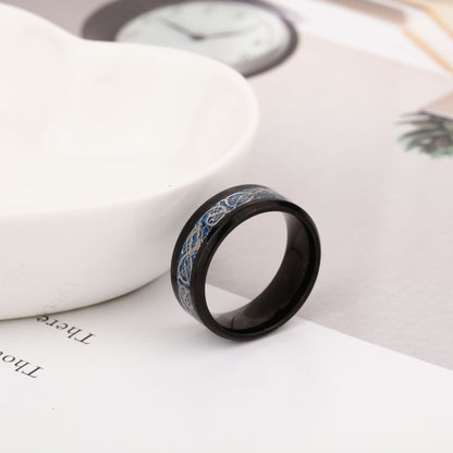 Rockyu 指輪 メンズ ステンレス リング ケルト模様 インレイデザイン 幅広 7.8mm ニーベルングの指輪風