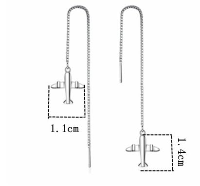Rockyu ピアス レディース シルバー925 飛行機モチーフ ロングチェーン 両耳用 個性派 シンプル 旅行 ギフト