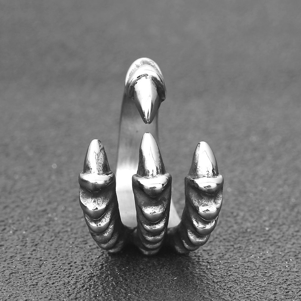 Rockyu 指輪 メンズ フリーサイズ 龍爪デザイン シルバー スパイラルリング チタン製