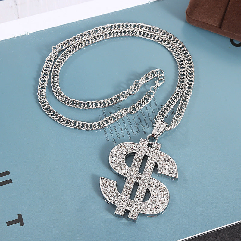 Rockyu ドルマークネックレス メンズ ステンレス製 大きめペンダント ヒップホップ 70cmチェーン