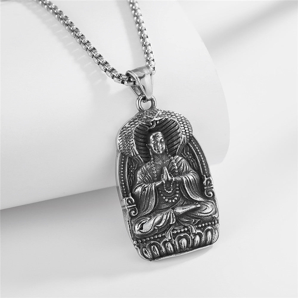 Rockyu ネックレス メンズ シルバー ステンレス 仏像 観音菩薩 ペンダント ゴシック風
