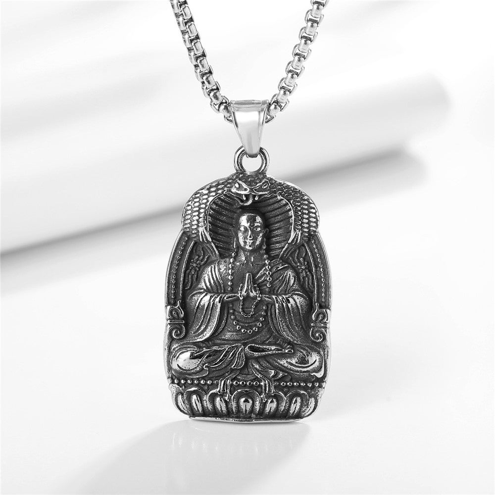 Rockyu ネックレス メンズ シルバー ステンレス 仏像 観音菩薩 ペンダント ゴシック風