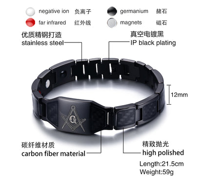 Rockyu メンズ 磁気ブレスレット フリーメーソン チタン ゲルマニウム内蔵 高級感ブレス