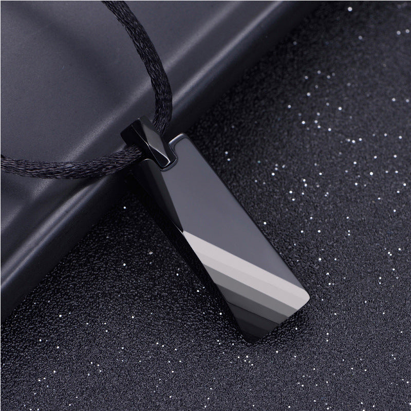 Rockyu メンズネックレス スティックプレートペンダント タングステン風デザイン シルバー ブラック ブルー おしゃれ ステンレス製