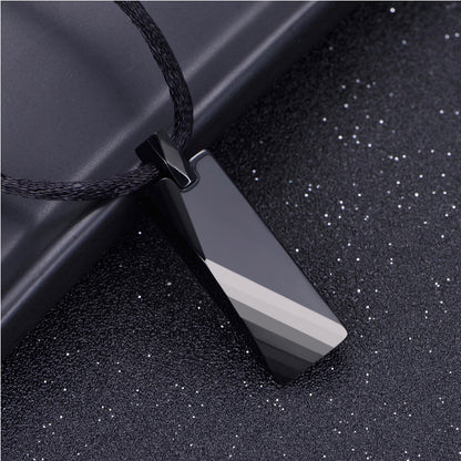 Rockyu メンズネックレス スティックプレートペンダント タングステン風デザイン シルバー ブラック ブルー おしゃれ ステンレス製