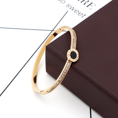 Rockyu バングル レディース ゴールド ステンレス ローマ数字 ラインストーン ジュエリー