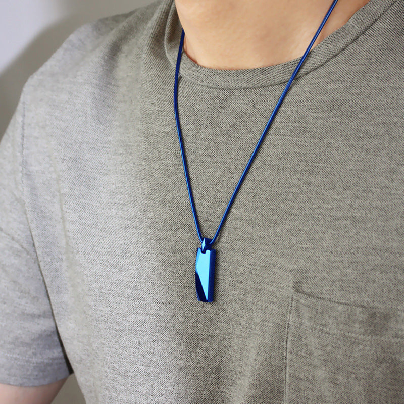 Rockyu メンズネックレス スティックプレートペンダント タングステン風デザイン シルバー ブラック ブルー おしゃれ ステンレス製