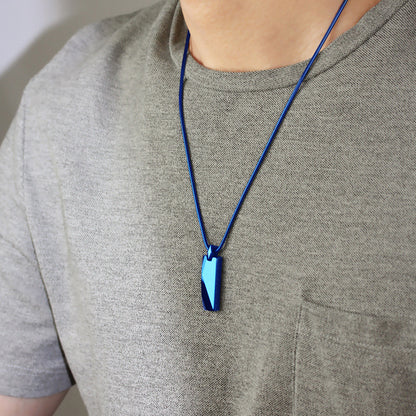 Rockyu メンズネックレス スティックプレートペンダント タングステン風デザイン シルバー ブラック ブルー おしゃれ ステンレス製