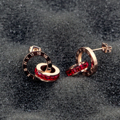 Rockyu リングピアス レディース｜18K仕上げ チタン製 ローマ数字 CZ揺れるデザイン