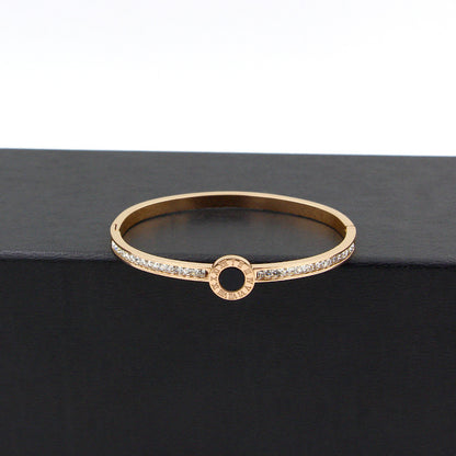 Rockyu バングル レディース ゴールド ステンレス ローマ数字 ラインストーン ジュエリー