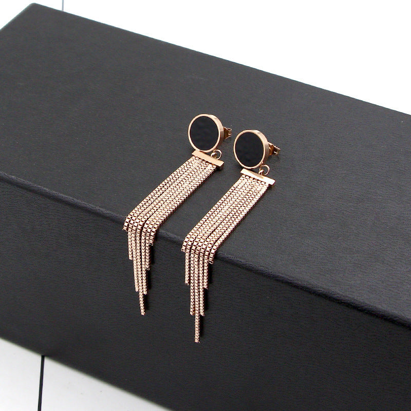 Rockyu ピアス レディース 18K ステンレス ピンクゴールド スタッドピアス フリンジデザイン