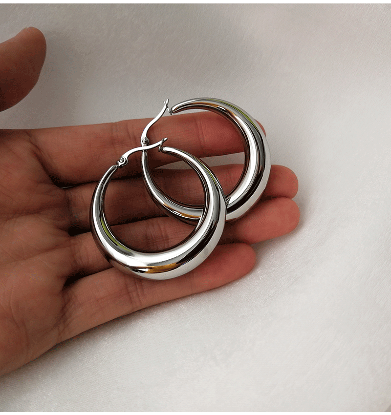 Rockyu ピアス レディース フープ 太め 18金仕上げ ステンレス製 金属アレルギー対応 41mm