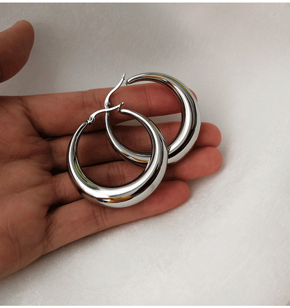 Rockyu ピアス レディース フープ 太め 18金仕上げ ステンレス製 金属アレルギー対応 41mm