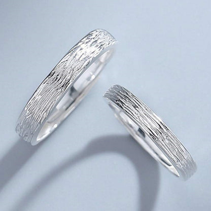 Rockyu ペアリングセット シルバー925 木目調デザイン カップル用フリーサイズ