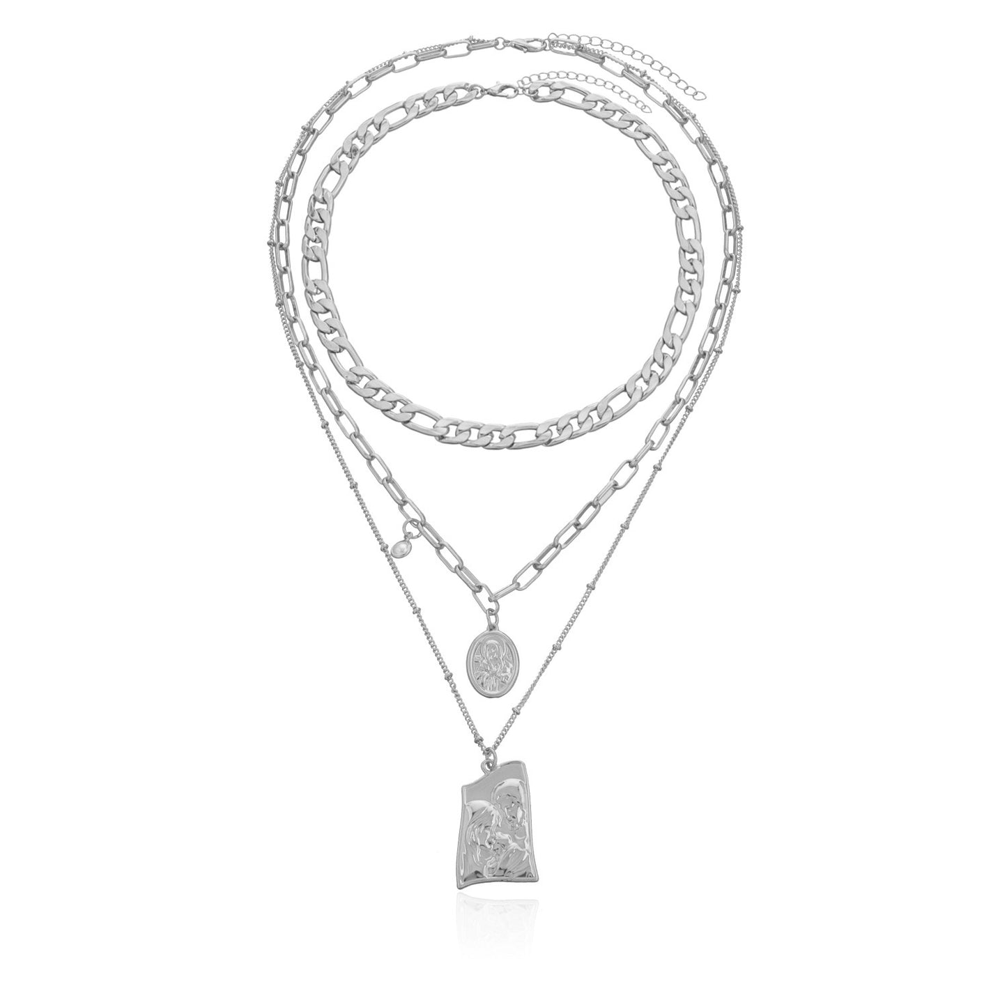 Rockyu レディースネックレス 3連チェーン 仏像ペンダント ゴールド 18金メッキ