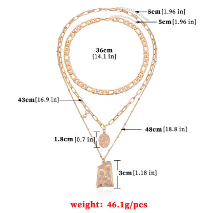 Rockyu レディースネックレス 3連チェーン 仏像ペンダント ゴールド 18金メッキ