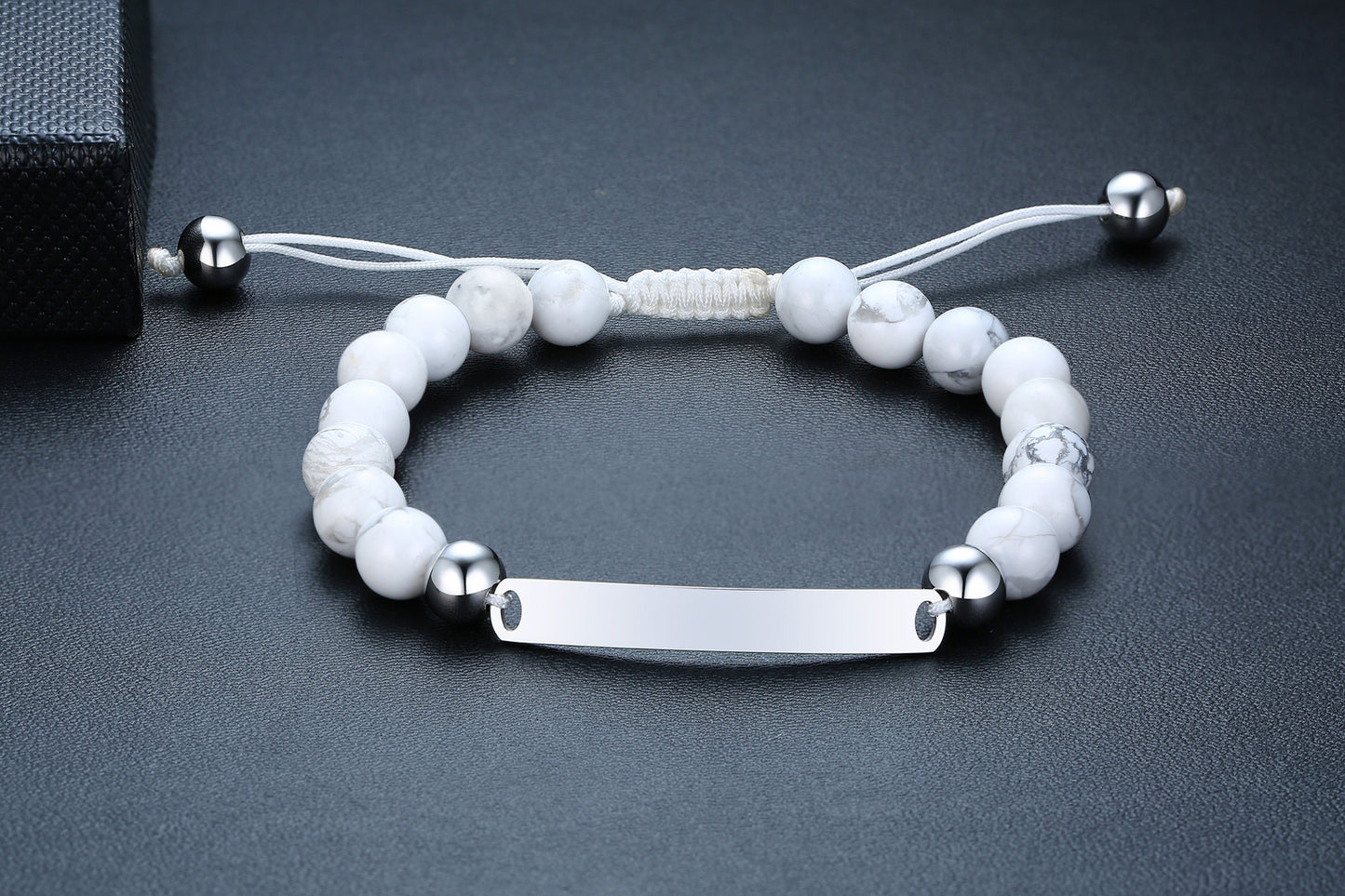 Rockyu ブレスレット メンズ レディース プレート 数珠チェーン ステンレス 調整可能