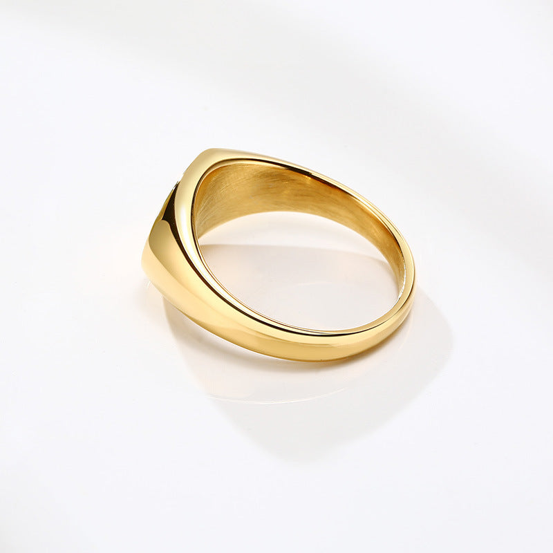 Rockyu 指輪 ステンレス製 楕円 印台リング 男女兼用 シンプル 鏡面仕上げ