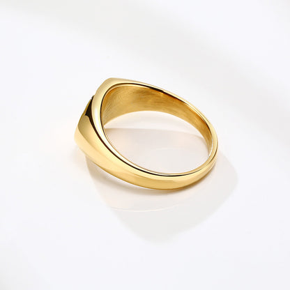 Rockyu 指輪 ステンレス製 楕円 印台リング 男女兼用 シンプル 鏡面仕上げ