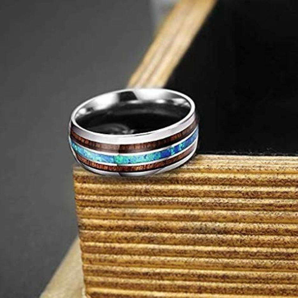 Rockyu チタン製 ウッド&シェルインレイ メンズリング 幅広デザイン 金属アレルギー対応 誕生日 記念日 ギフト