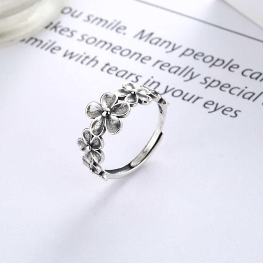 Rockyu 菊花モチーフリング レディース シルバー925 ヴィンテージ調 フリーサイズ