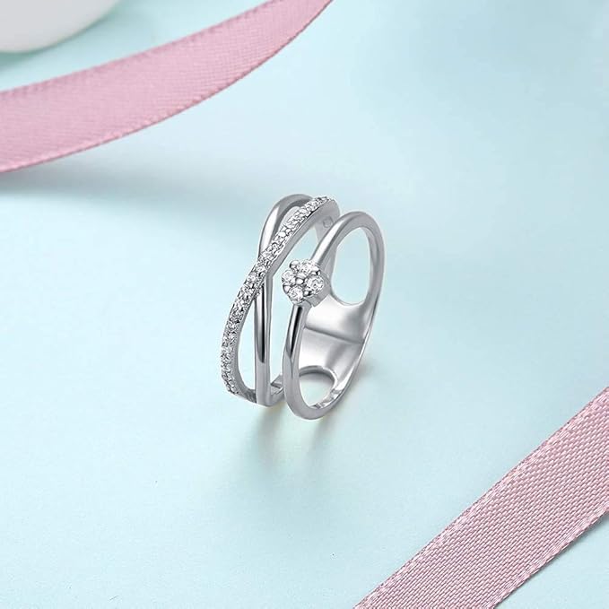 Rockyu 指輪 レディース 18K ピンクゴールド キラキラ おしゃれ リング 華奢デザイン ジュエリー 女性 プレゼント