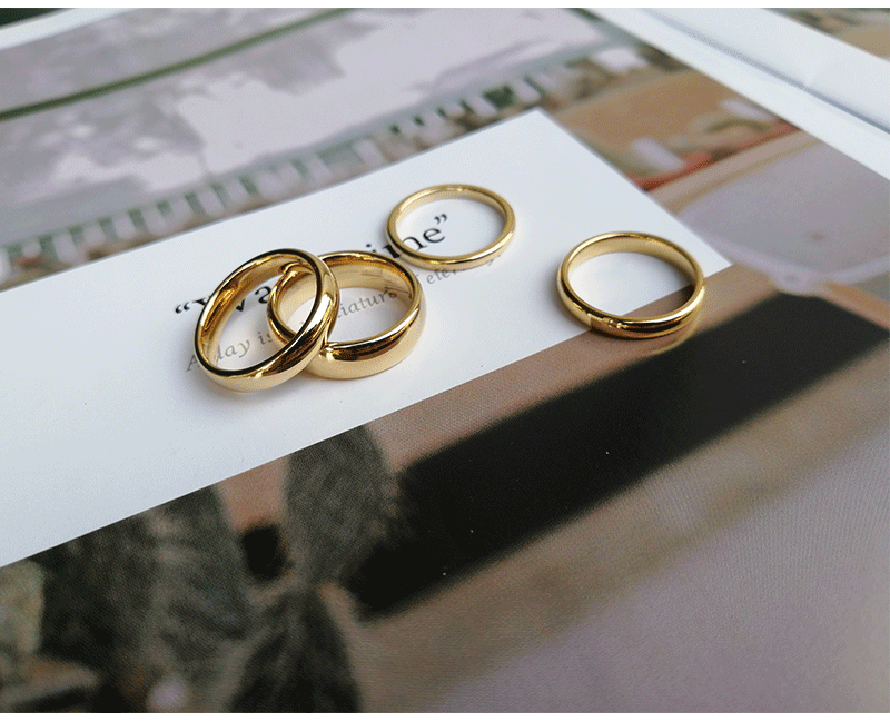 Rockyu タングステンリング ゴールド 鏡面仕上げ シンプル 2mm〜8mm 甲丸 指輪