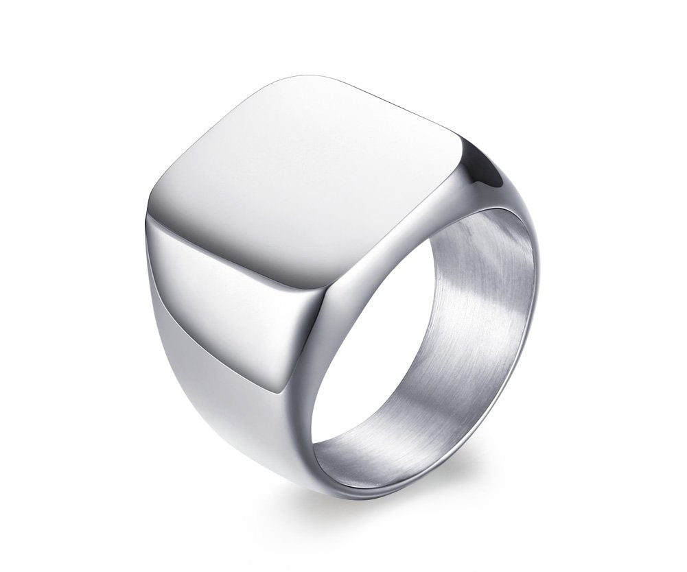 Rockyu 印台リング メンズ おしゃれ 幅広 ステンレス製 金属アレルギー対応