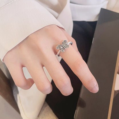 Rockyu 指輪 レディース フリーサイズ シルバー925 蝶々モチーフ リング 可愛い 調整可能 おしゃれ プレゼント