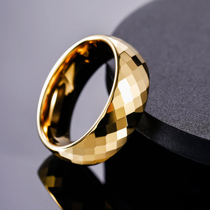 Rockyu タングステンリング メンズ 多面カット ゴールド 8mm幅