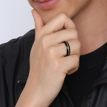 Rockyu タングステンリング メンズ 6mm ブラック×ゴールド 高級仕上げ 指輪 アクセサリー